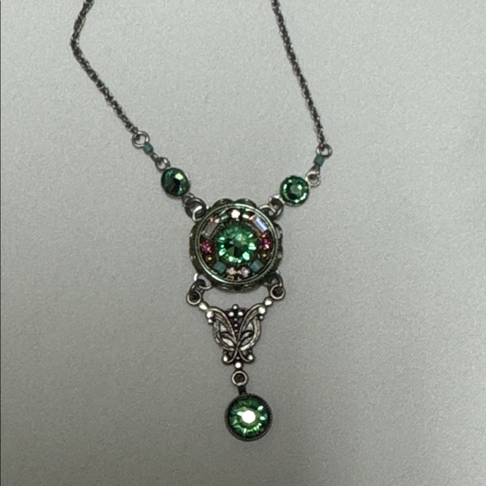 Firefly Elegant Green and Silver Pendant Necklace